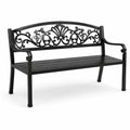 Banco de hierro forjado negro con respaldo ornamental