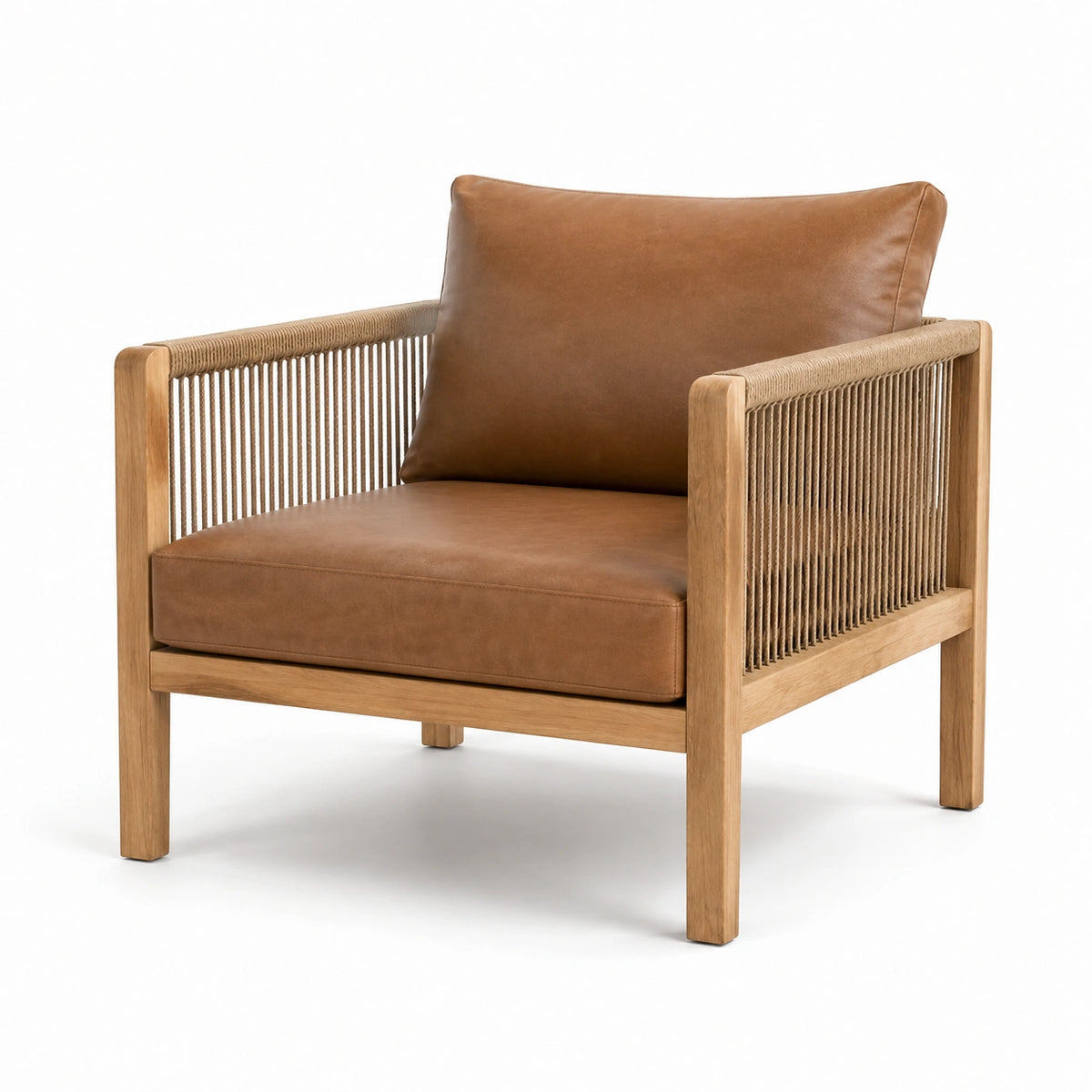 Sillón de madera de teca con cojines de tejido poliéster crema