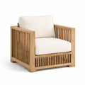 Sillón de madera con cojines de poliéster beige y cuerda oliva
