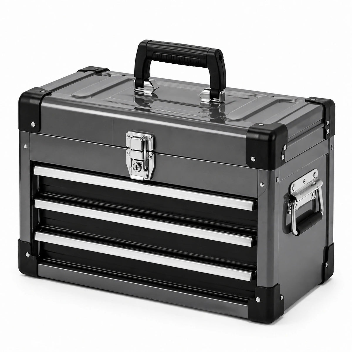 Caja de herramientas de plástico con cierre metálico verde y beige 50x25x25 cm