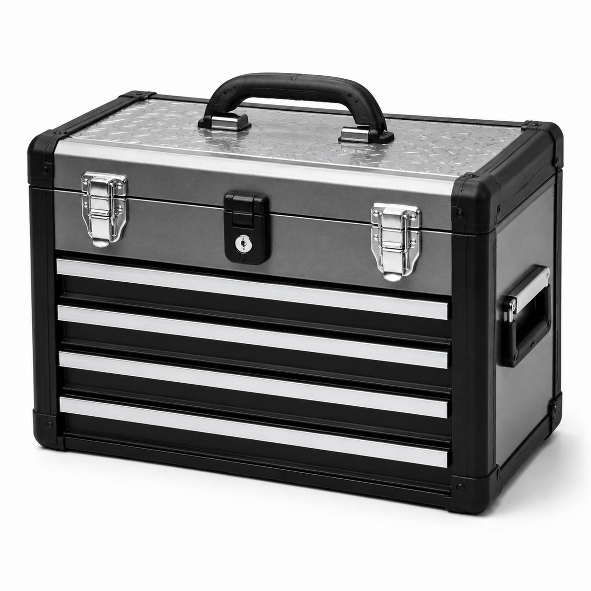 Caja de herramientas de metal con 3 cajones 52x22x30 cm negra
