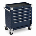 Carro de herramientas de metal con 6 cajones y superficie de madera 85cm azul/gris