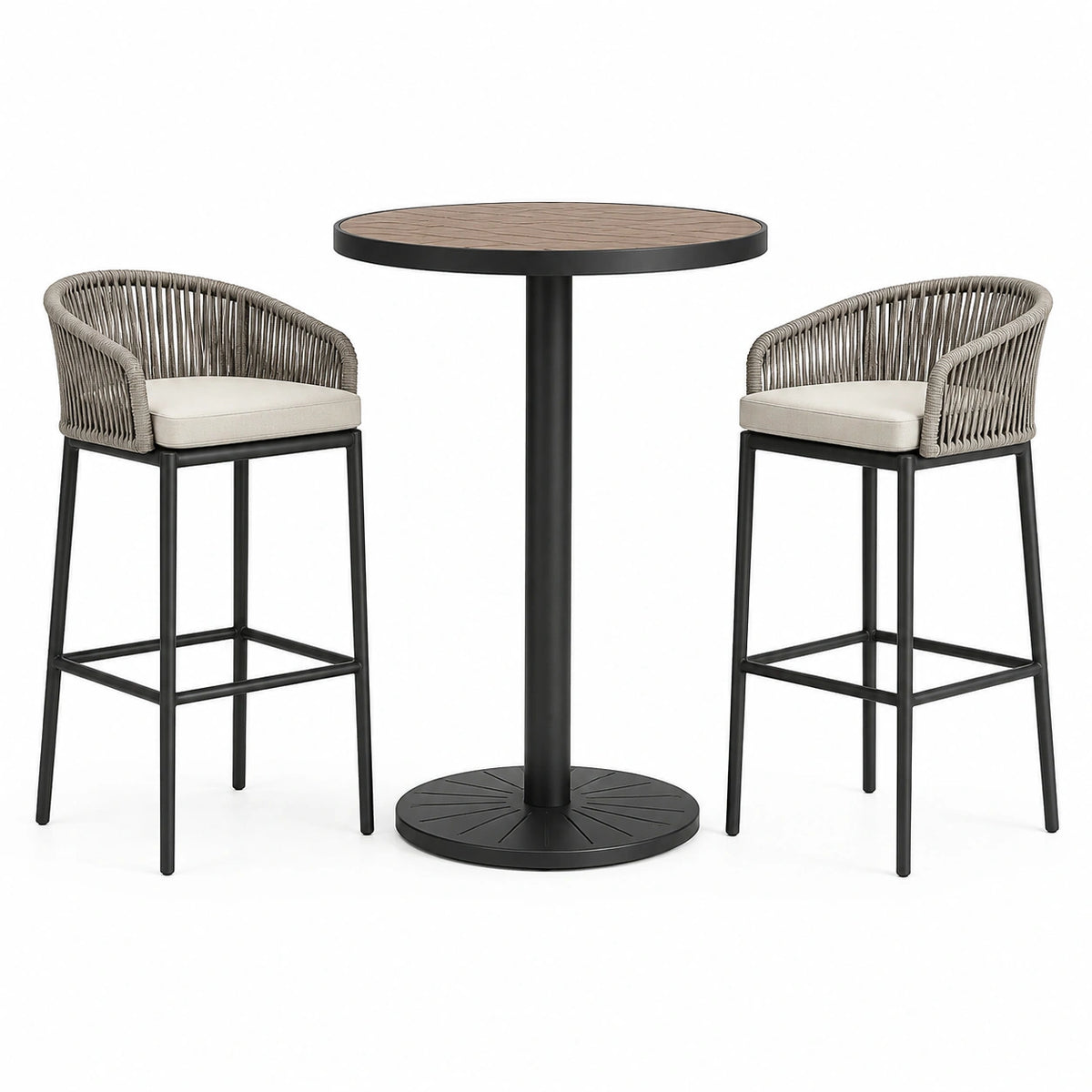 Conjunto de comedor exterior de aluminio y cuerda gris