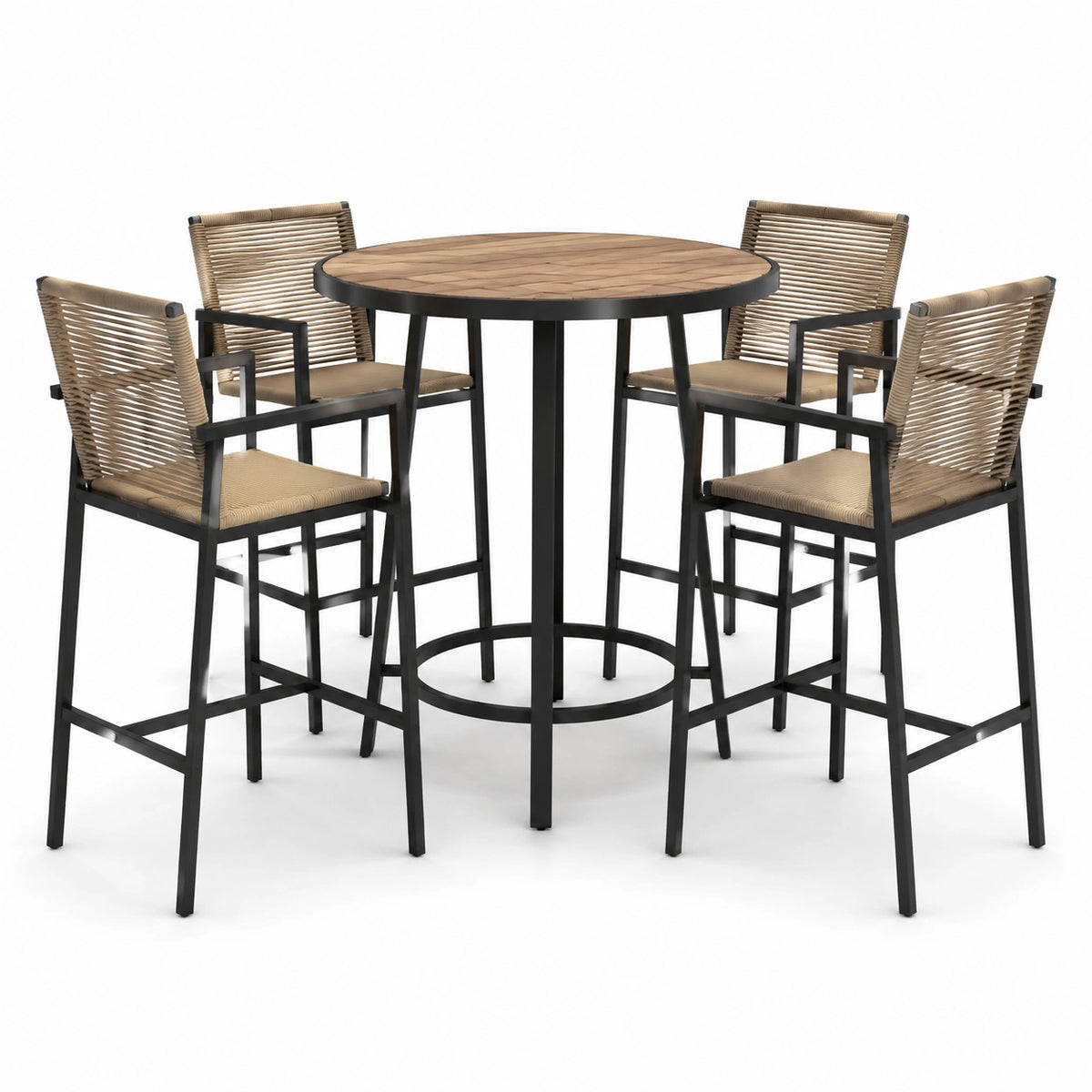 Conjunto de bar de aluminio con mesa de madera y sillas de polipropileno
