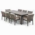 Conjunto de comedor exterior de aluminio y cuerda para 6 personas con cojines grises