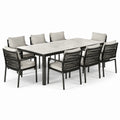 Conjunto de comedor exterior de aluminio y cuerda sintética gris/marrón con mesa cuadrada