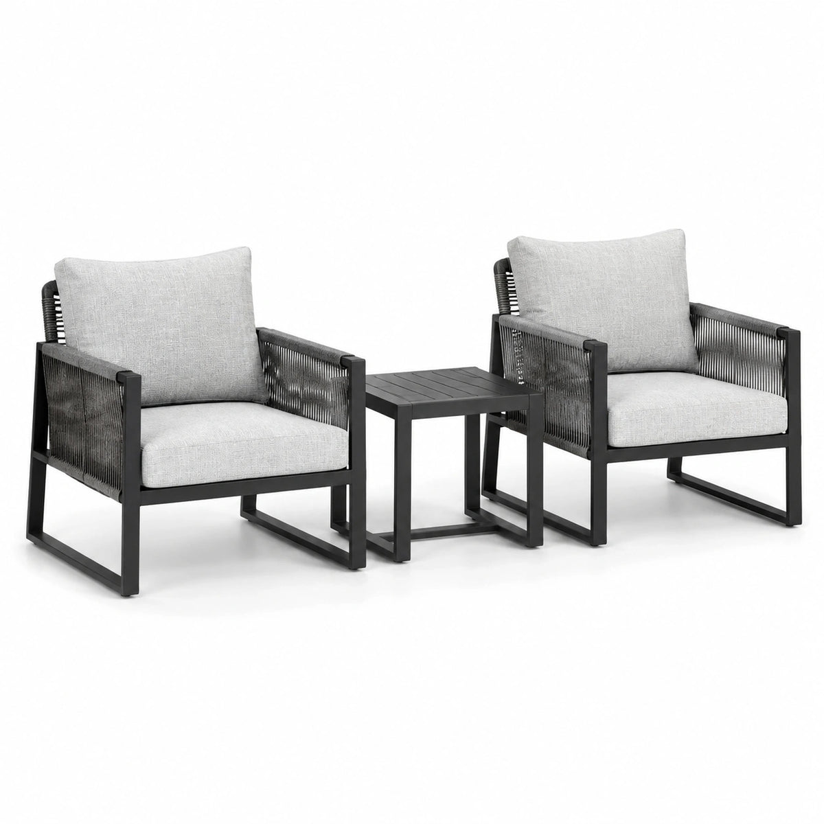 Conjunto de jardín con sillas de aluminio y mesa de teca