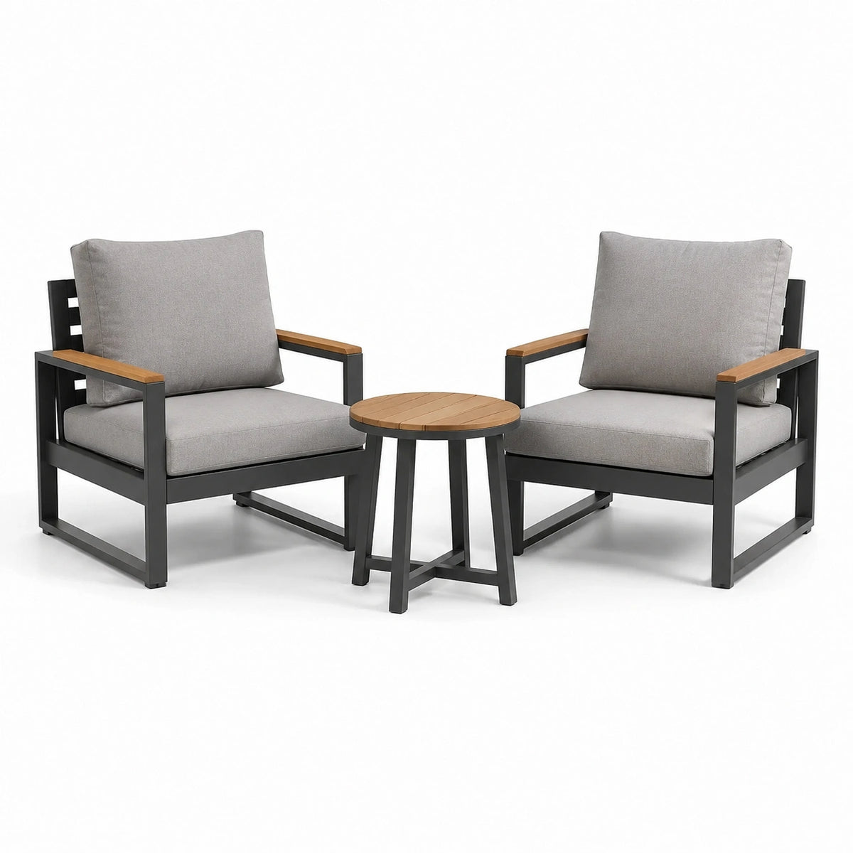 Conjunto de jardín con mesa cuadrada de aluminio y sillas de cuerda gris