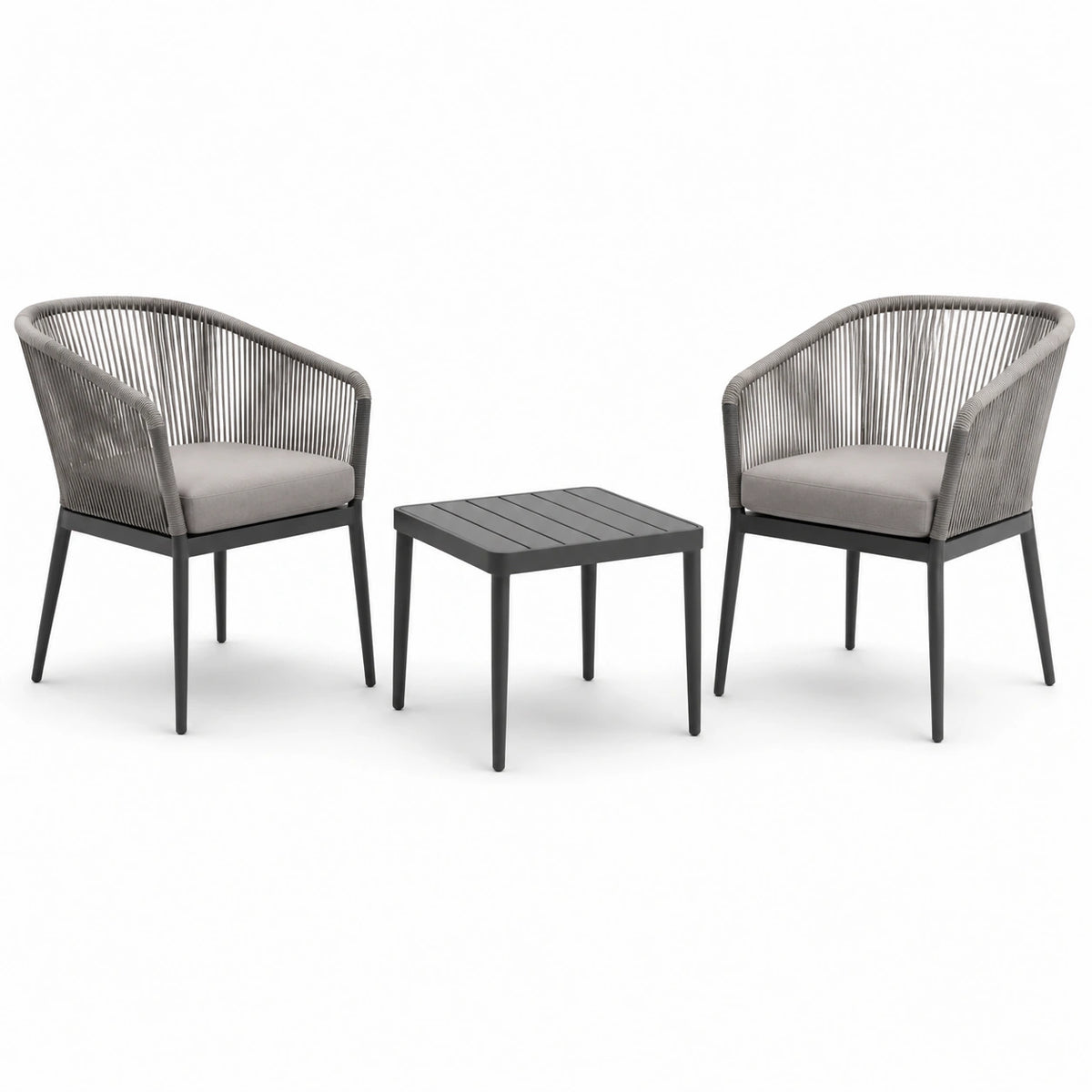 Conjunto de jardín 3 piezas aluminio mesa y sillones con cojines gris claro