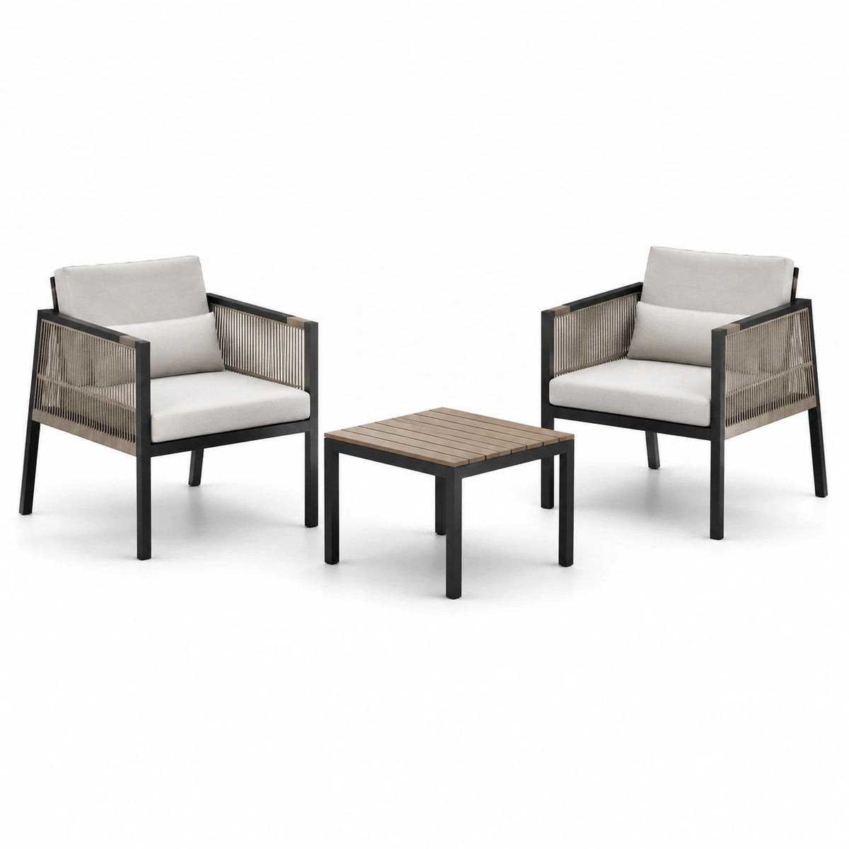 Juego de sillas y mesa de aluminio con cojines gris oscuro