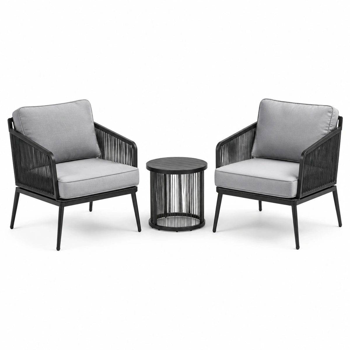 Conjunto de jardín de aluminio con sillas y mesa, negro y gris