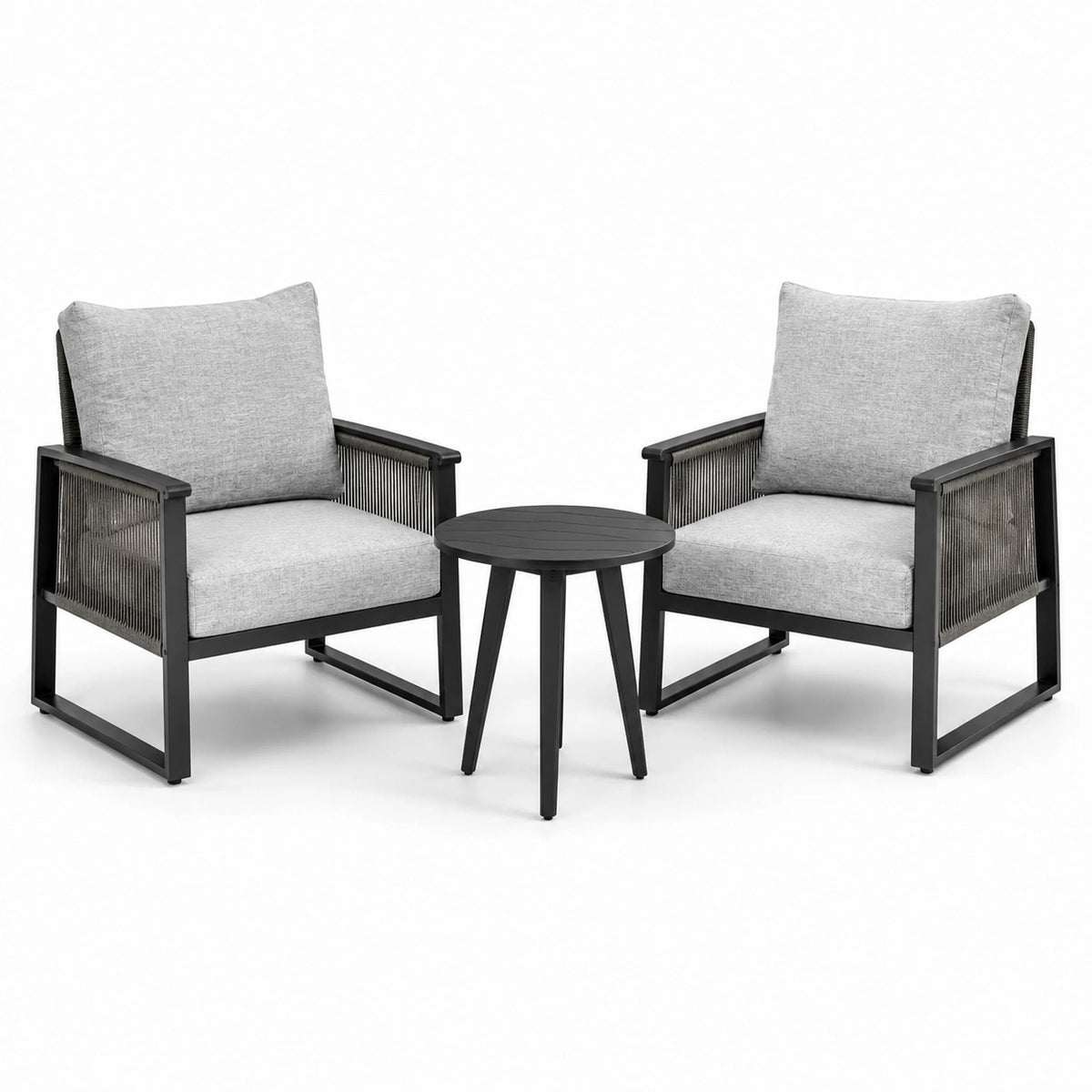 Conjunto de jardín con sillas de cuerda y mesa de aluminio gris