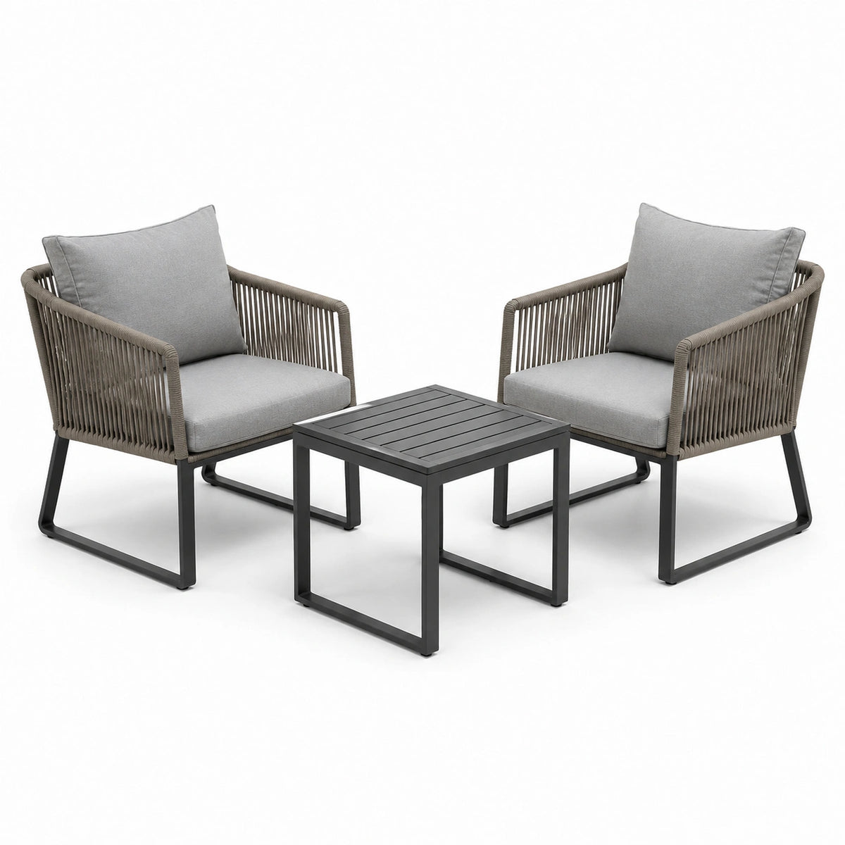 Conjunto de jardín de aluminio con sillones y mesa de acacia