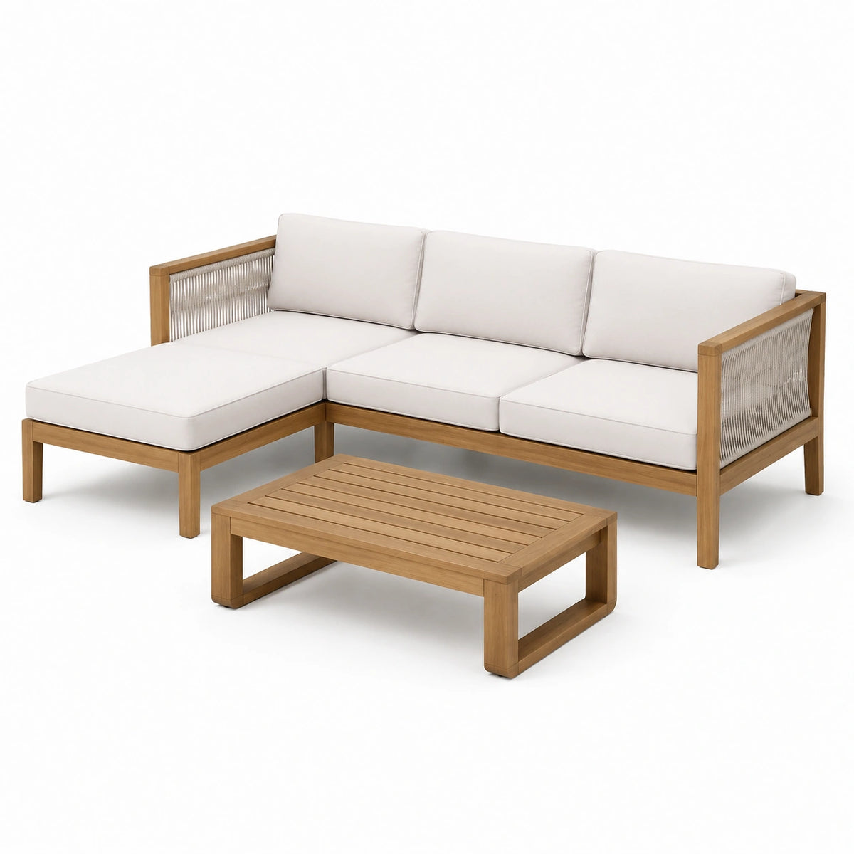 Set de Sofá de Jardín Esquinero de Ratán Sintético Beige