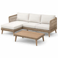 Conjunto modular de sofás en L para exterior en teca con cojines beige